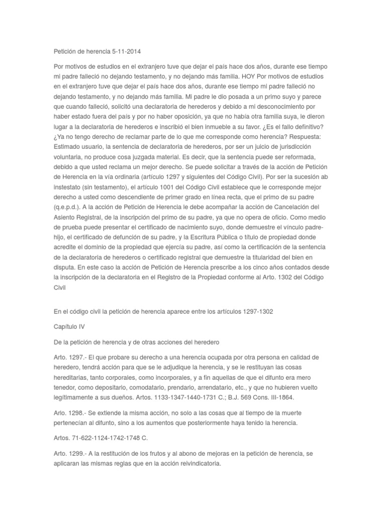 Petición de Herencia 5 Herencia Voluntad y Testamento