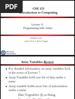 CSE 123 Introduction To Computing: Programming With Arrays