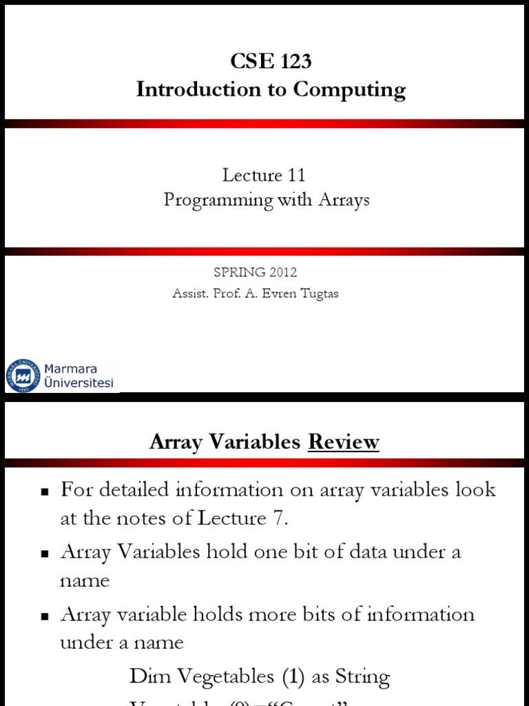 CSE 123 Introduction To Computing: Programming With Arrays | PDF ...