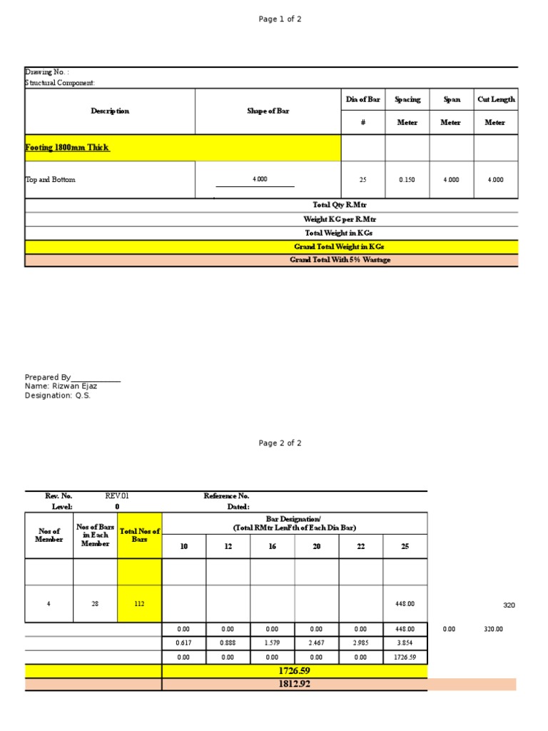 Structural Bar Quantity Calculation | PDF