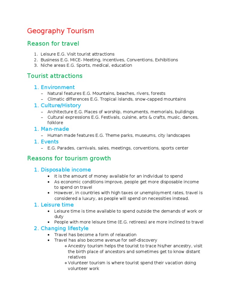 Geography Tourism Reason For Travel Pdf Tourism Infrastructure