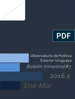 Boletín Trimestral Del Observatorio de Política Exterior Uruguaya 2016.1