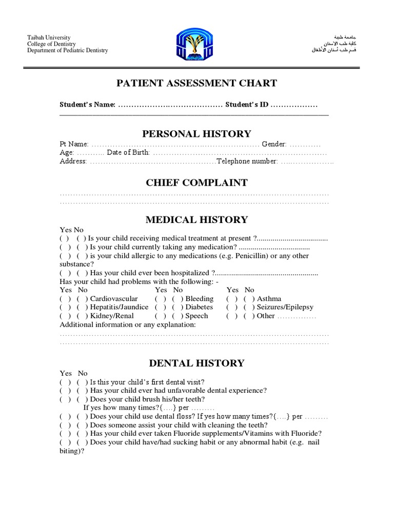 Pediatric Dental Assessment Chart | PDF | Dentistry | Mouth