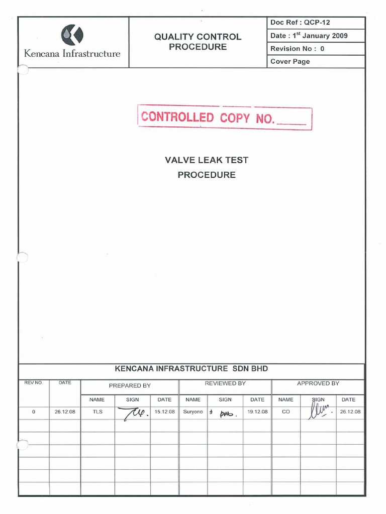QCP-12 Valve Leak Test Procedure PDF | PDF | Leak | Valve