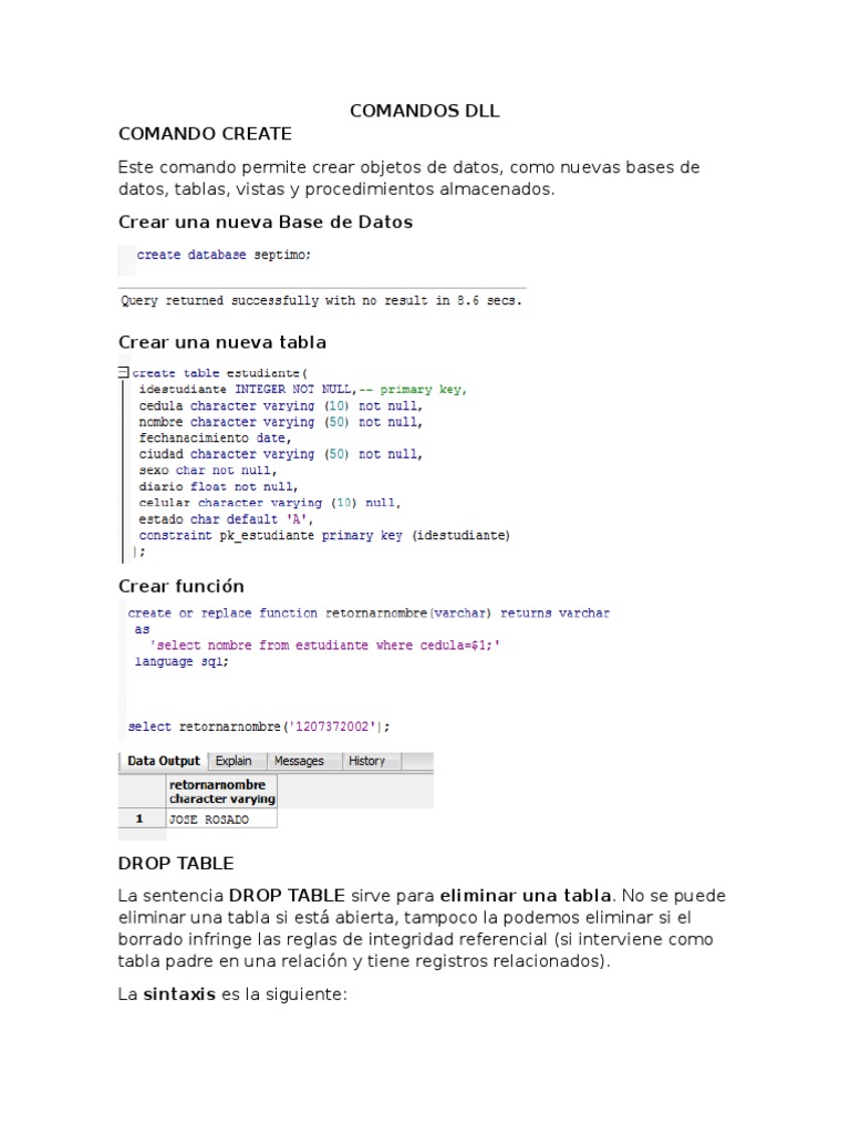 Comandos DML y DDL | SQL | Datos