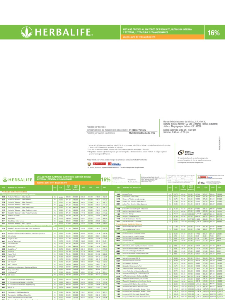 Lista Herbalife Negocios Alimentos
