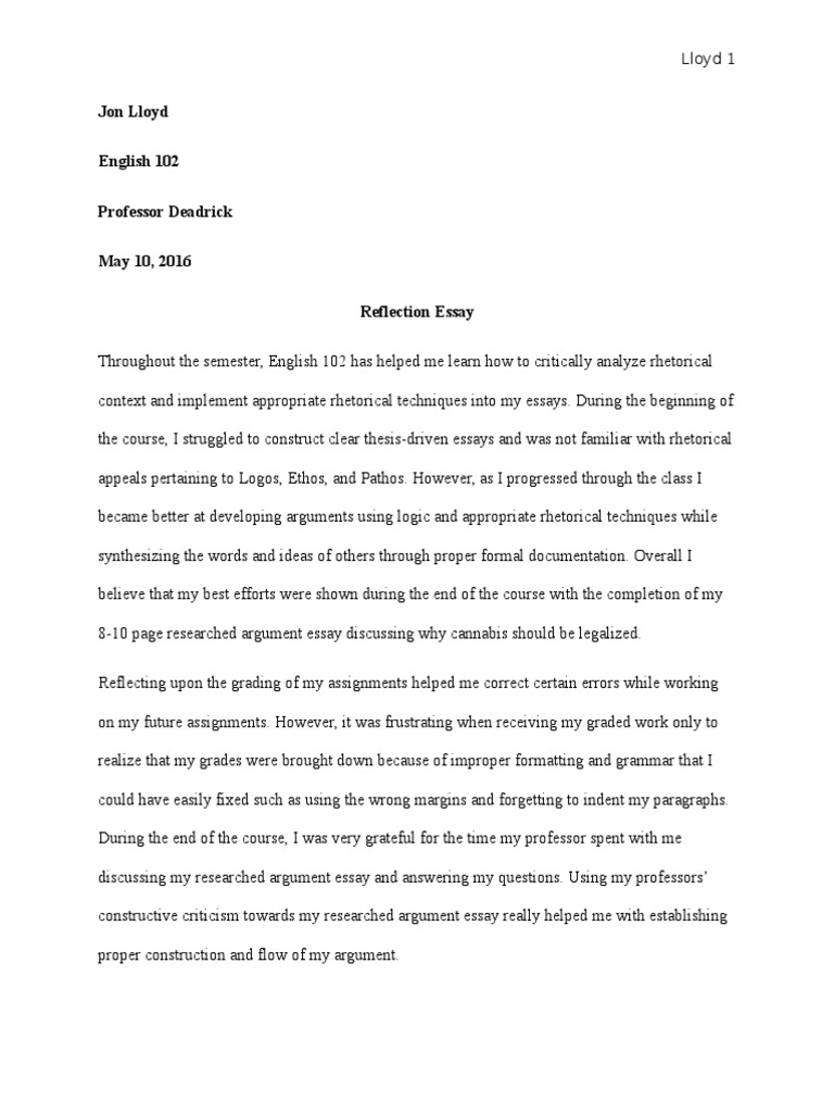 English 102 Reflection Insights | PDF