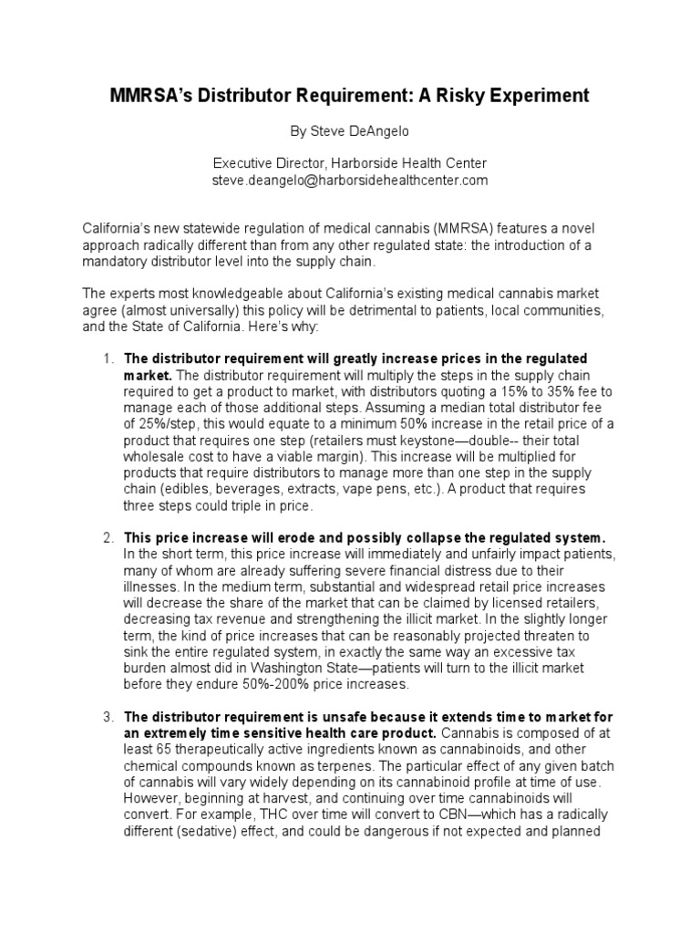 MMRSA Distributor Requirement Risks | PDF | Cannabis (Drug) | Market ...