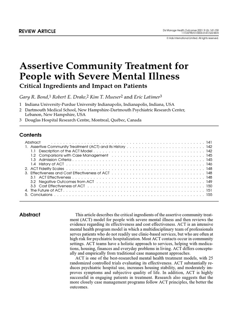 Assertive Community Treatment For People With Severe Mental Illness ...
