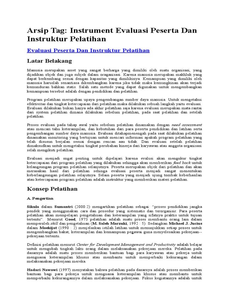 Evaluasi Peserta Instruktur Pelatihan Pdf