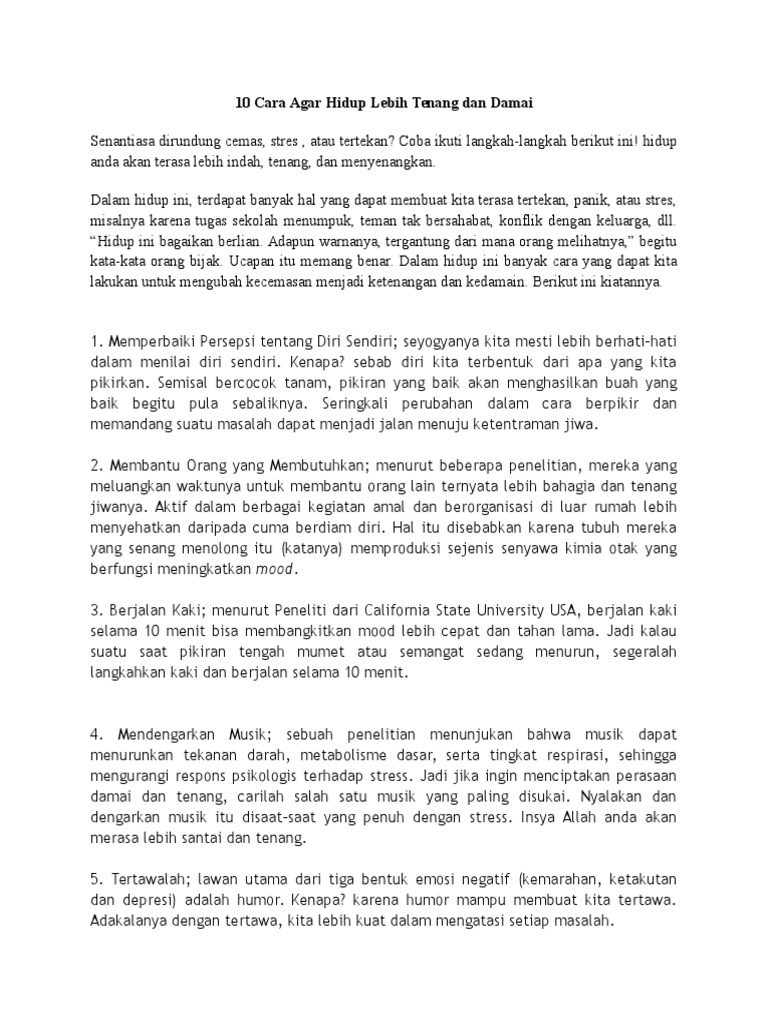 10 Cara Agar Hidup Lebih Tenang Dan Damai Pdf