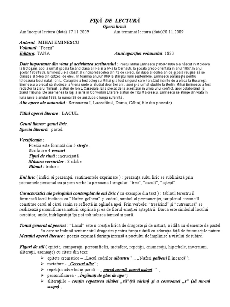 Model Fisa De Lectura Liceu Fisa de Lectura - Opera Lirica | PDF