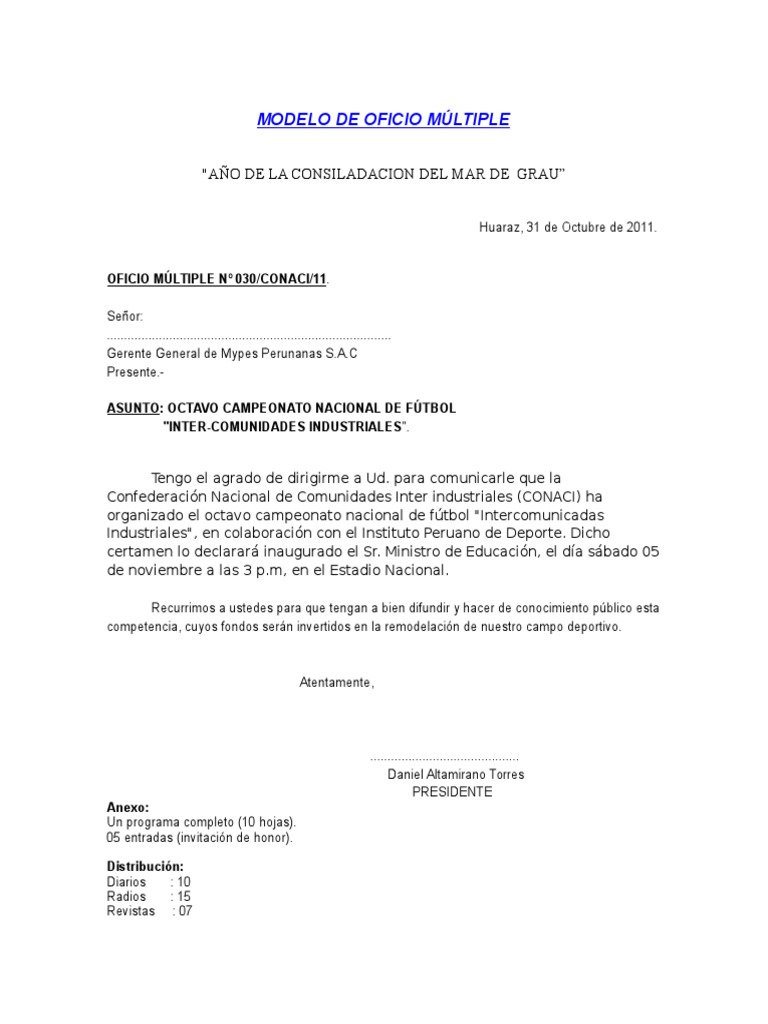 Modelo De Oficio Multiple Pdf