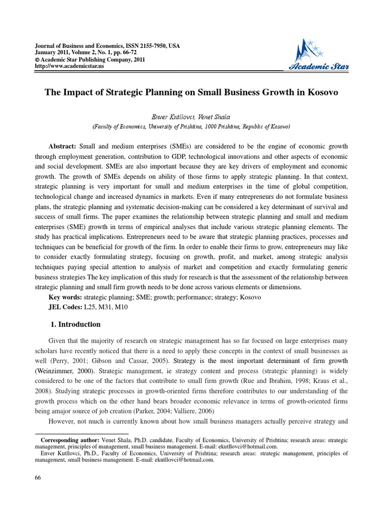 The Impact of Strategic Planning On Small Business Growth in Kosovo ...