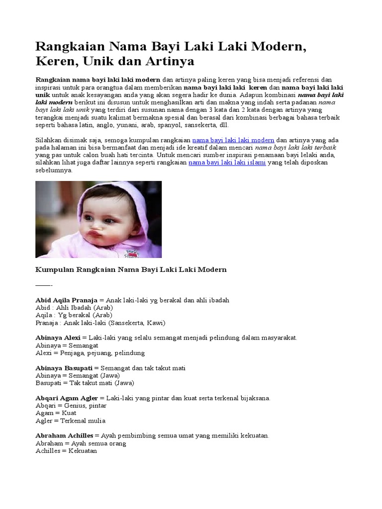 Rangkaian Nama Bayi Laki Laki Modern