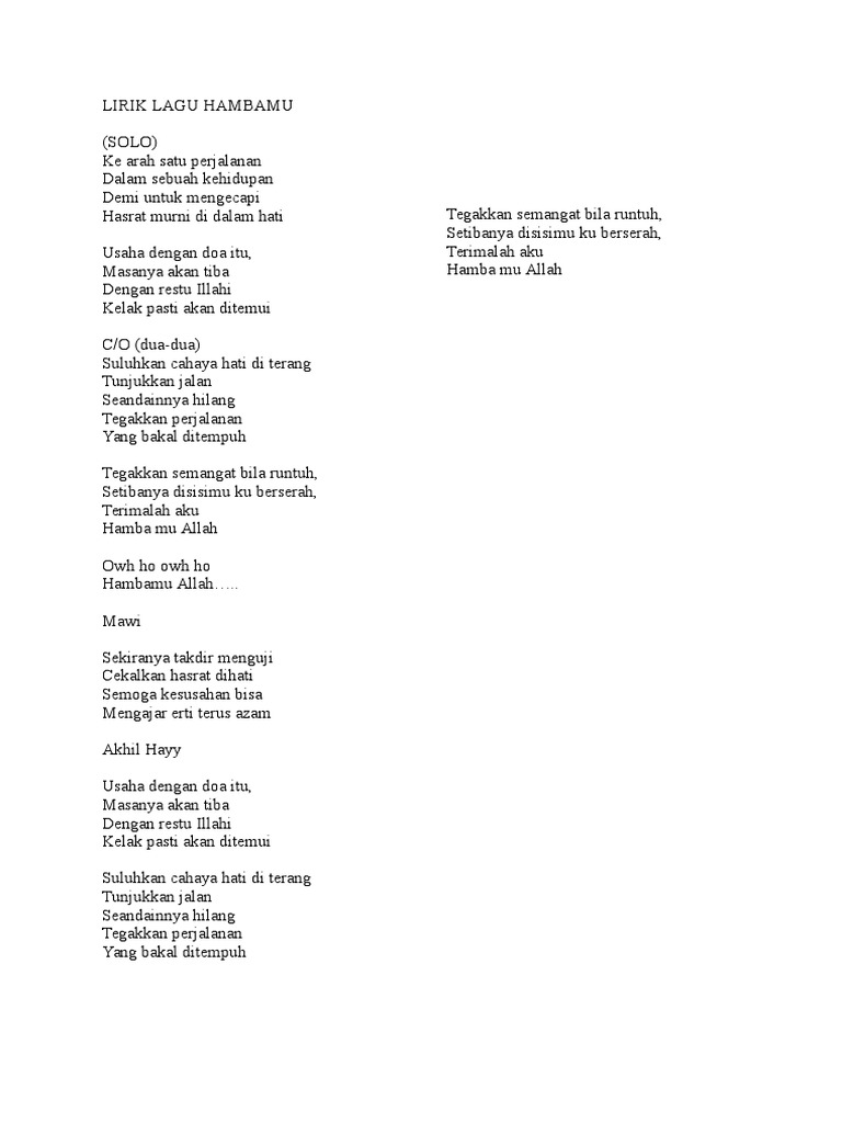 Lirik Lagu Hambamu