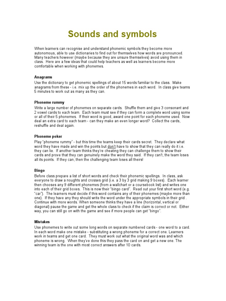 Sounds and Symbols: Anagrams | PDF | Phoneme | Oral Communication