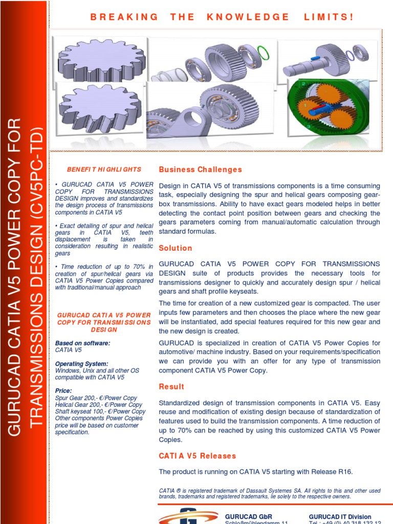 Gurucad Catia V5 Power Copy Transmissions Design En Pdf Transmission Mechanics Gear