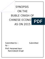 Synopsis On The Buble Crash of Chinese Economy AS ON 2015