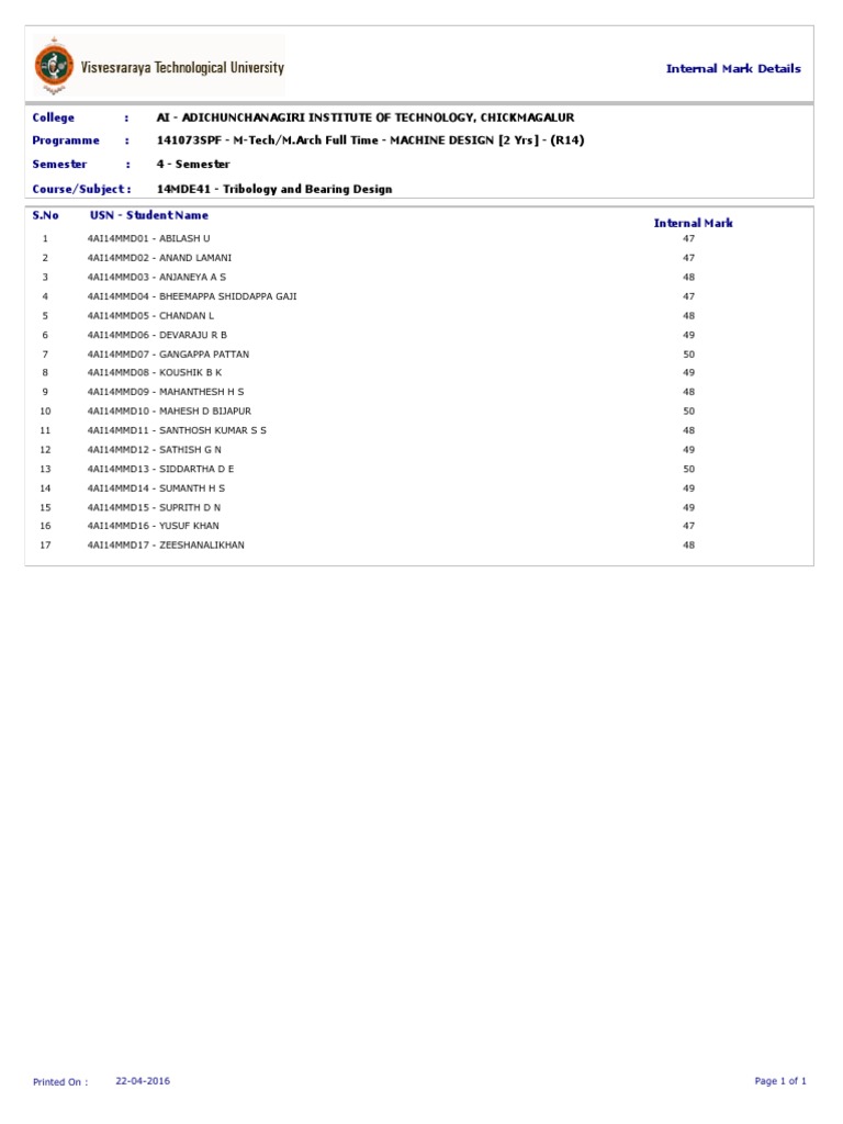 Internal Marks for M-Tech Machine Design | PDF
