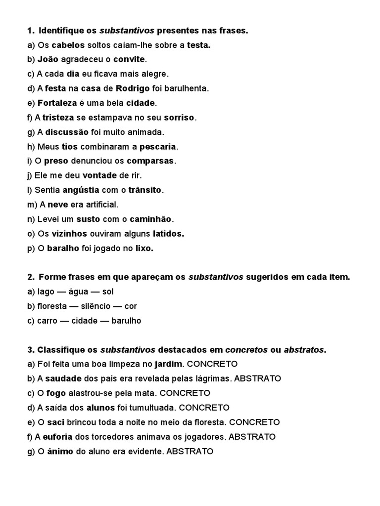 Identifique Os Substantivos Presentes Nas Frases | PDF