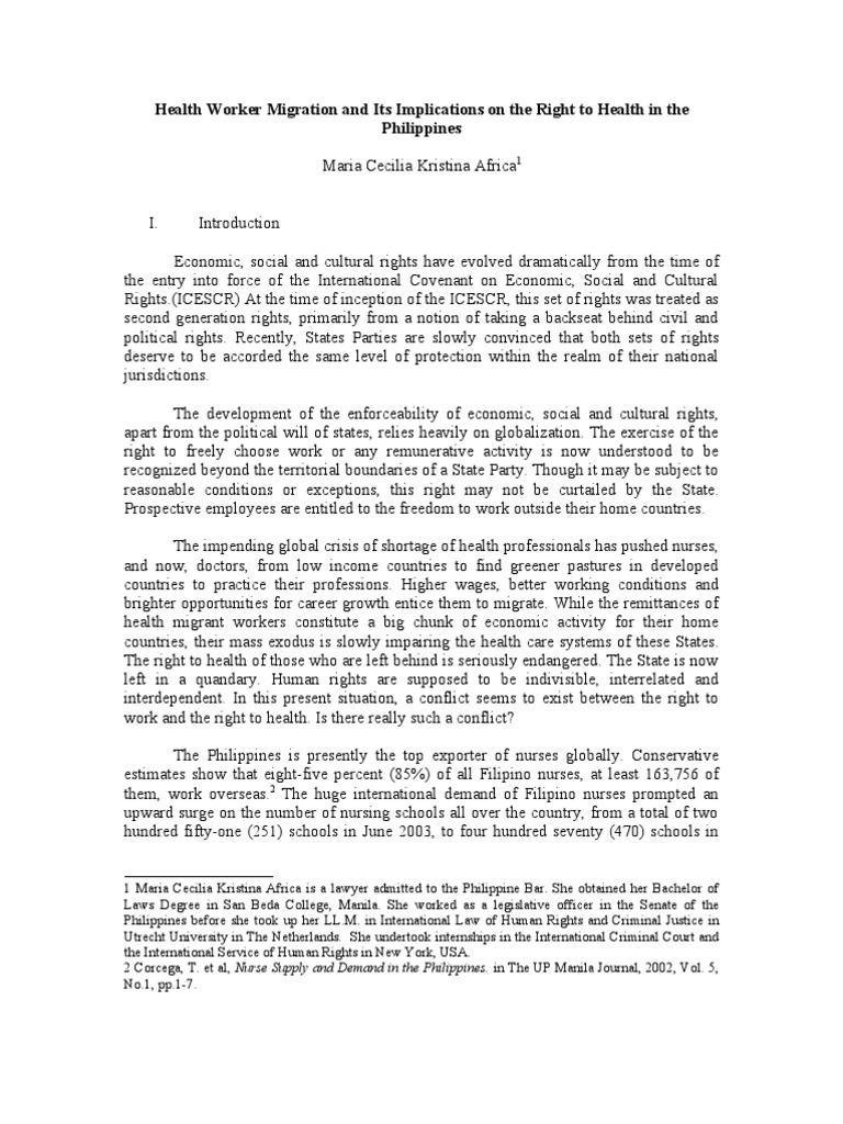 Impact of Health Worker Migration in the Philippines | PDF ...