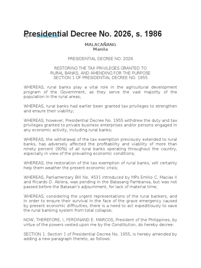 Presidential Decree No 1 | PDF | Decree | President Of The Philippines