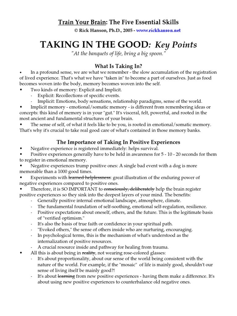 Taking in The Good:: Key Points | PDF | Memory | Buddha Nature