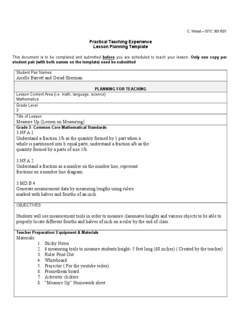 Practical Teaching Experience Lesson Planning Template | PDF ...