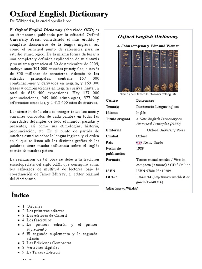 Oxford English Dictionary Wikipedia, La Enciclopedia Libre