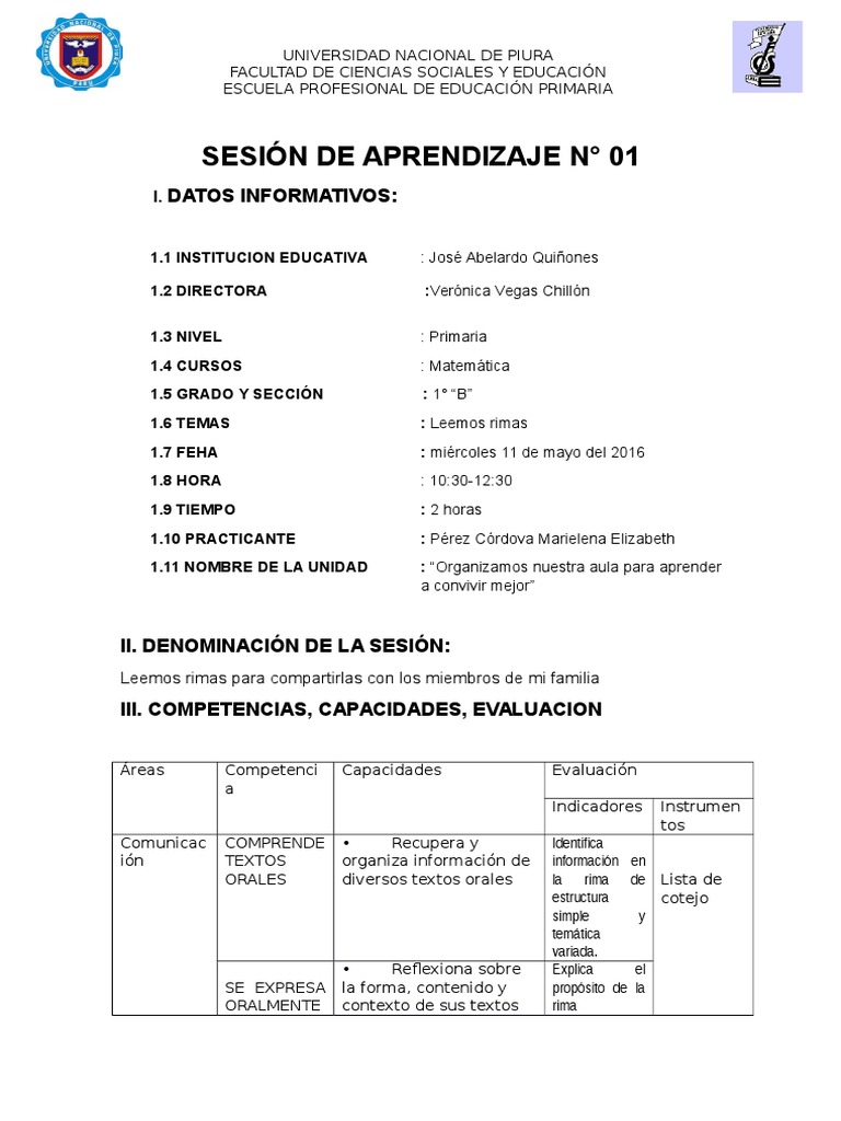Sesion de Aprendizaje-Leemos Rimas - Miercoles 11 de Mayo | PDF ...
