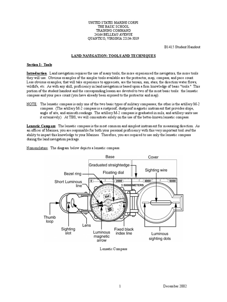 Lensatic Compass: Tools & Techniques | PDF | Compass | Navigation