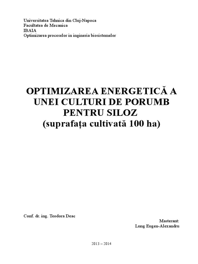 Optimizarea Unei Culturi de Porumb Pentru Siloz | PDF