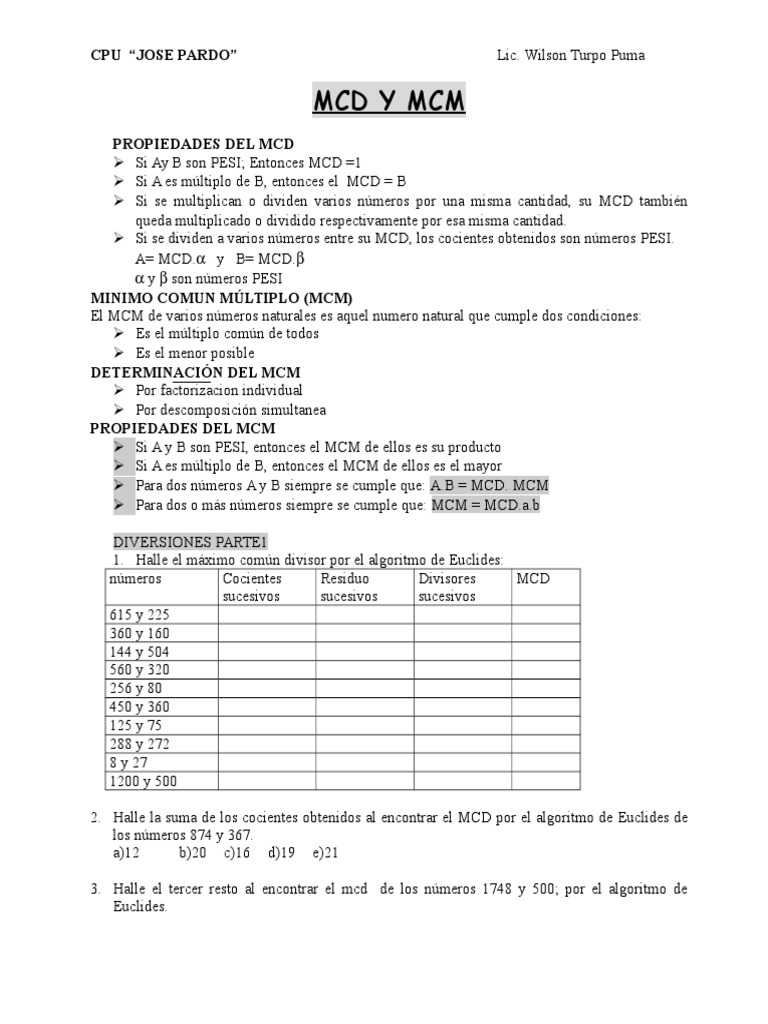 Mcd Y Mcm Matematicas Discretas Multiplicacion