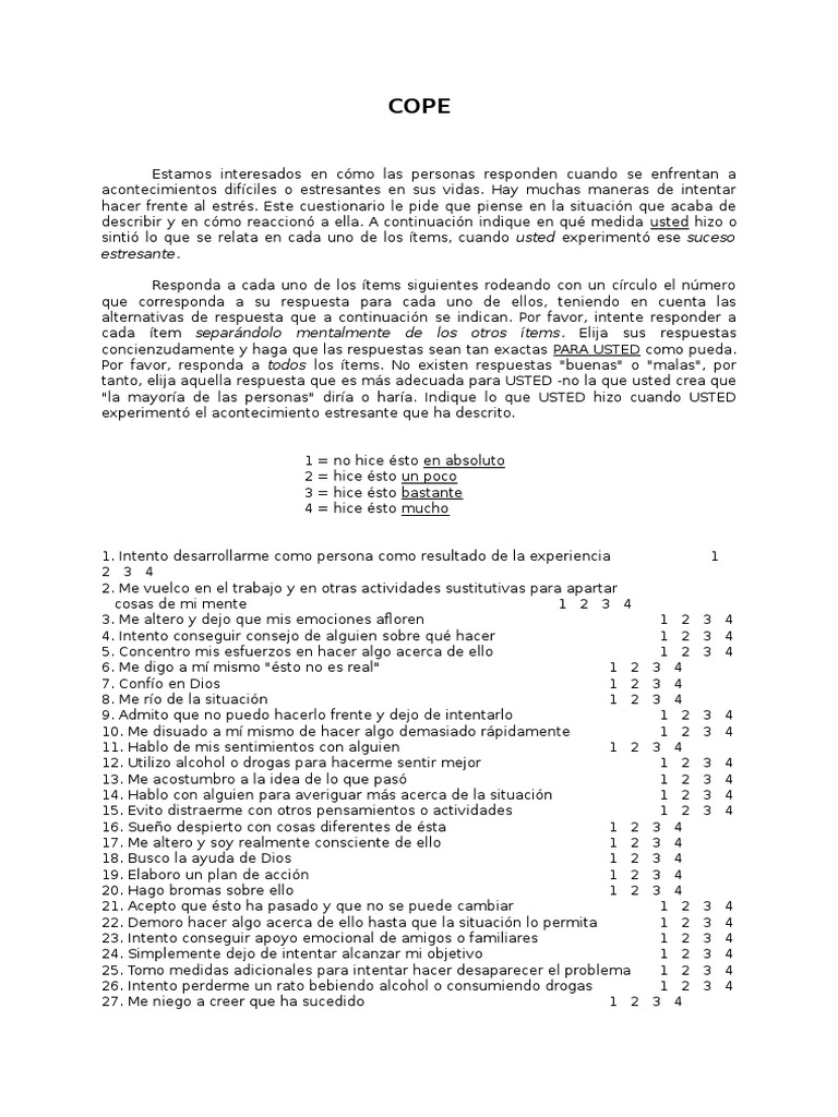 Cuestionario sobre Estrategias de Afrontamiento | PDF | Estrés ...