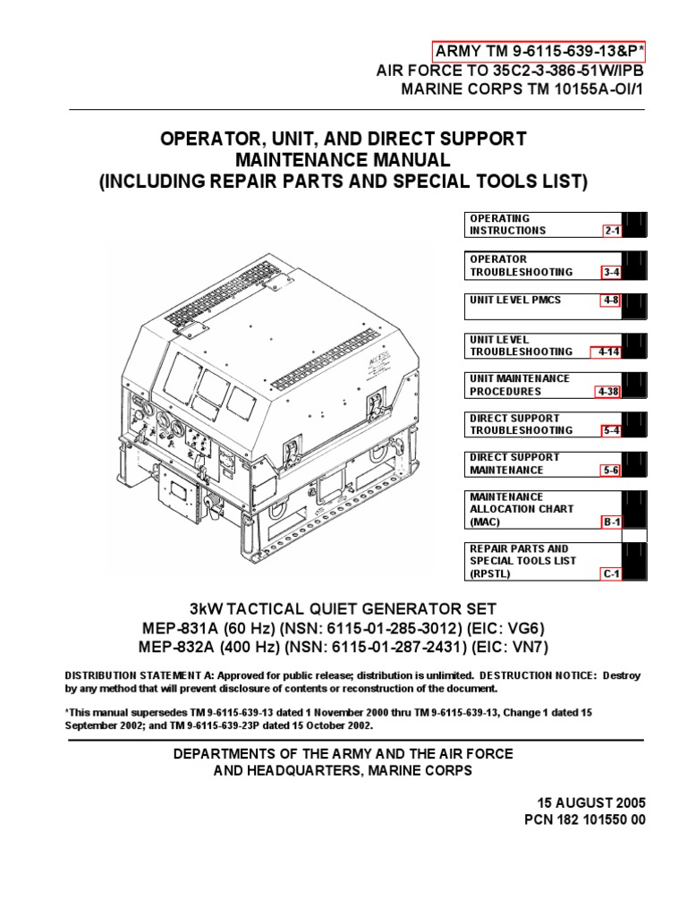 Mep 831a Operator Unit and Direct Support Maintenance Manual Including