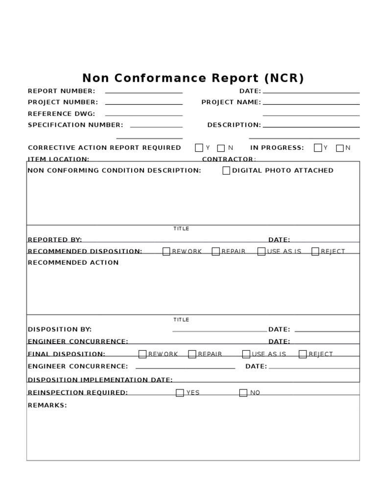NCR Form Example  PDF Intended For Ncr Report Template