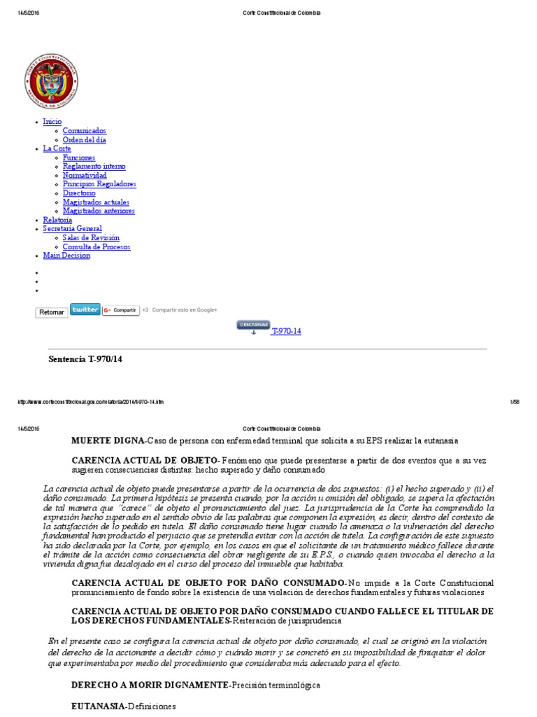 Corte Constitucional de Colombia SENTENCIA 970 de 2014 PDF | Descargar