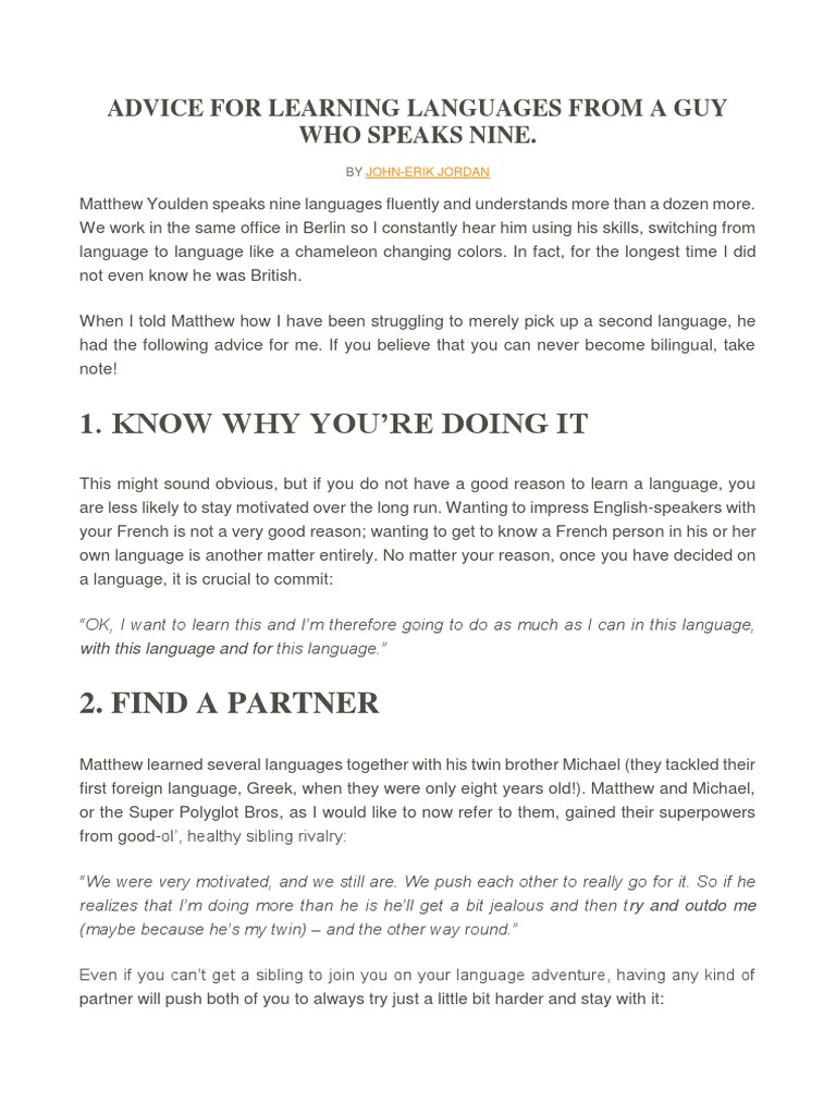 Language Learning Tips from a Polyglot | PDF | Multilingualism | Human ...