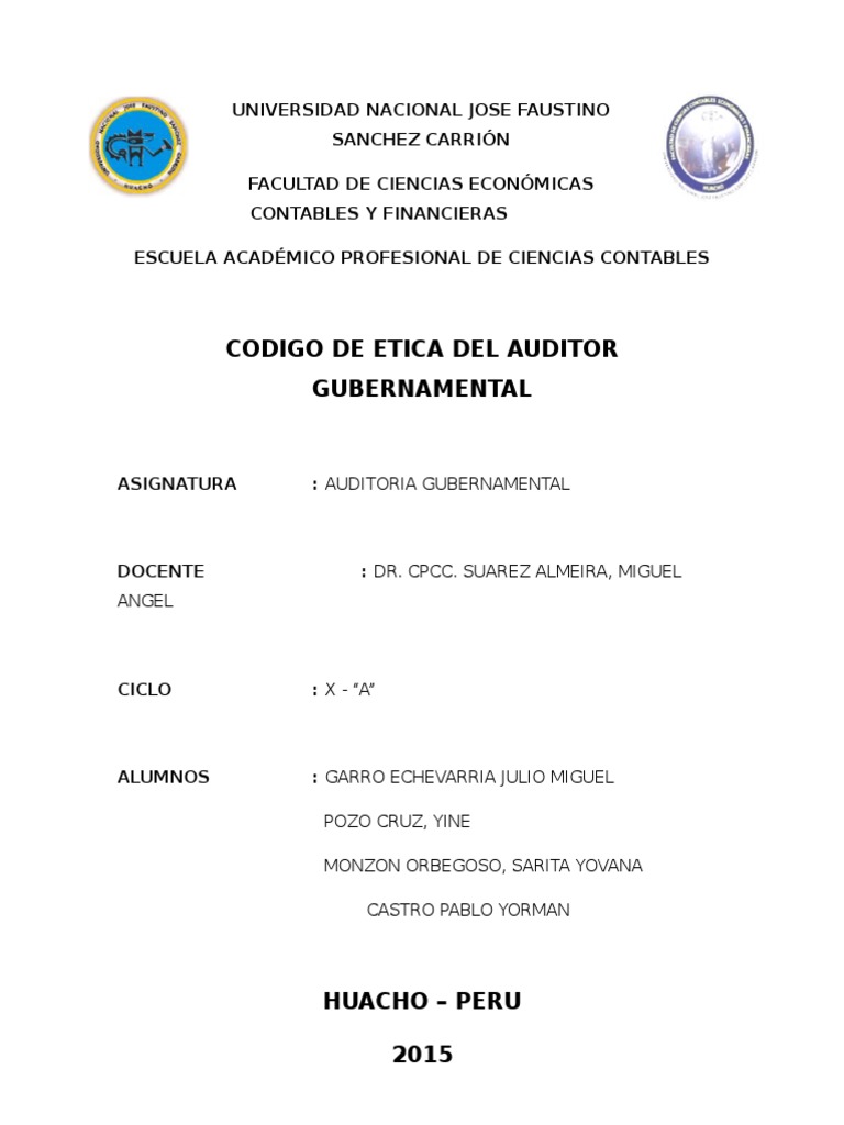 Código de Ética del Auditor Gubernamental | PDF | Contralor | Toma de ...