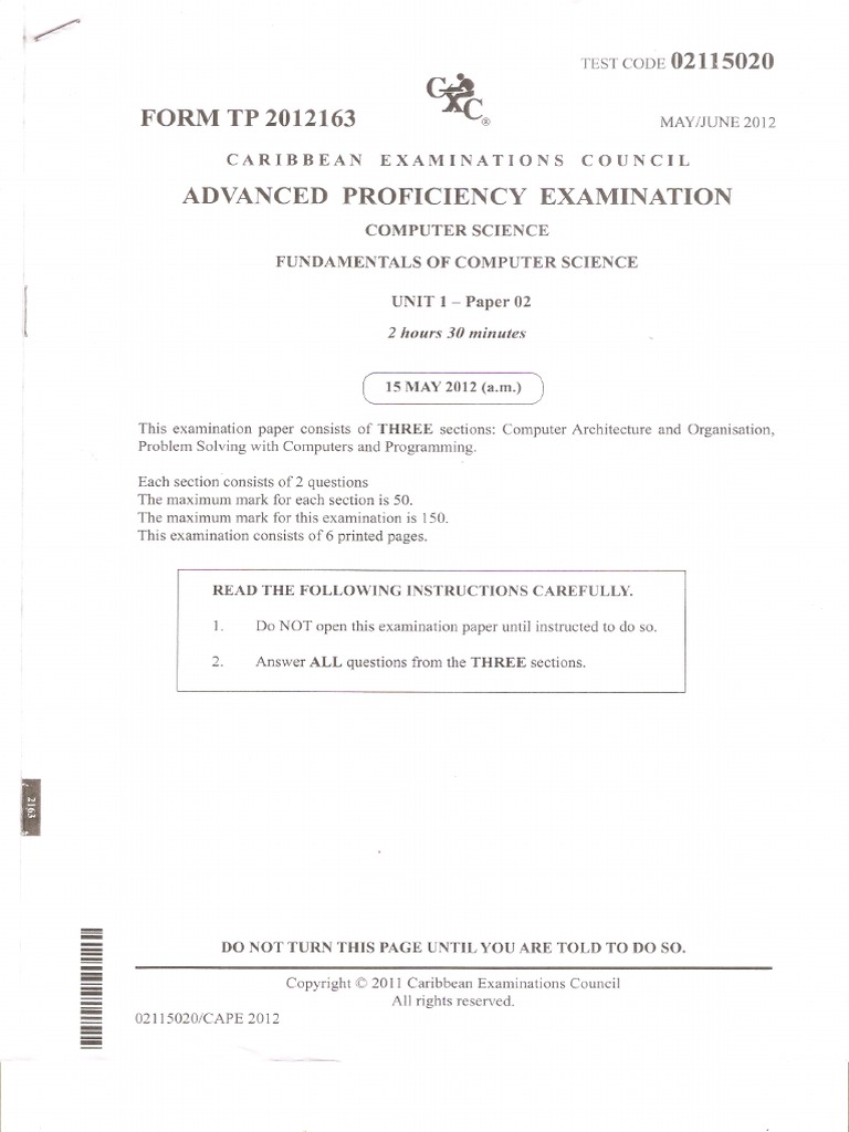 CAPE Computer Science 2012 Past Paper | PDF