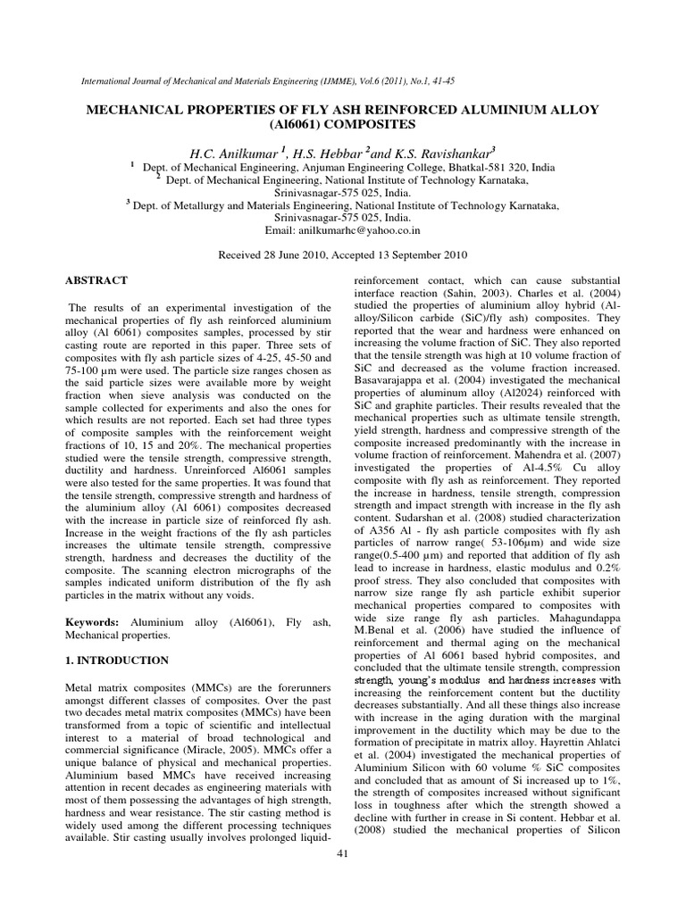 Mechanical Properties of Fly Ash-Al6061 Composites | PDF | Composite ...