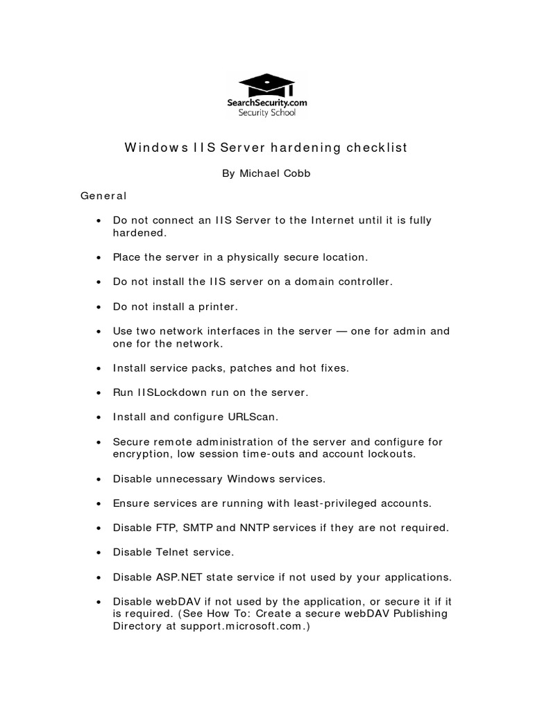 IIS Server Hardening Checklist | PDF | Windows Registry | Internet ...