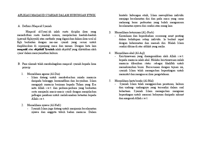 Aplikasi Maqasid Syariah Dalam Hubungan Etnik Nota