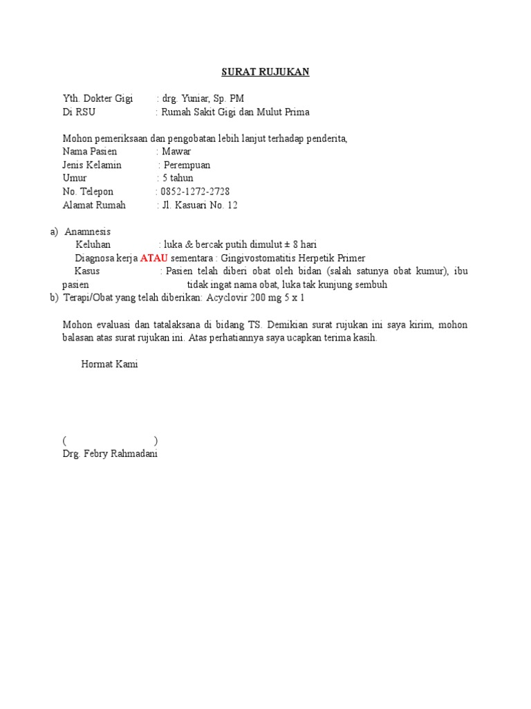 Contoh Surat Rujukan