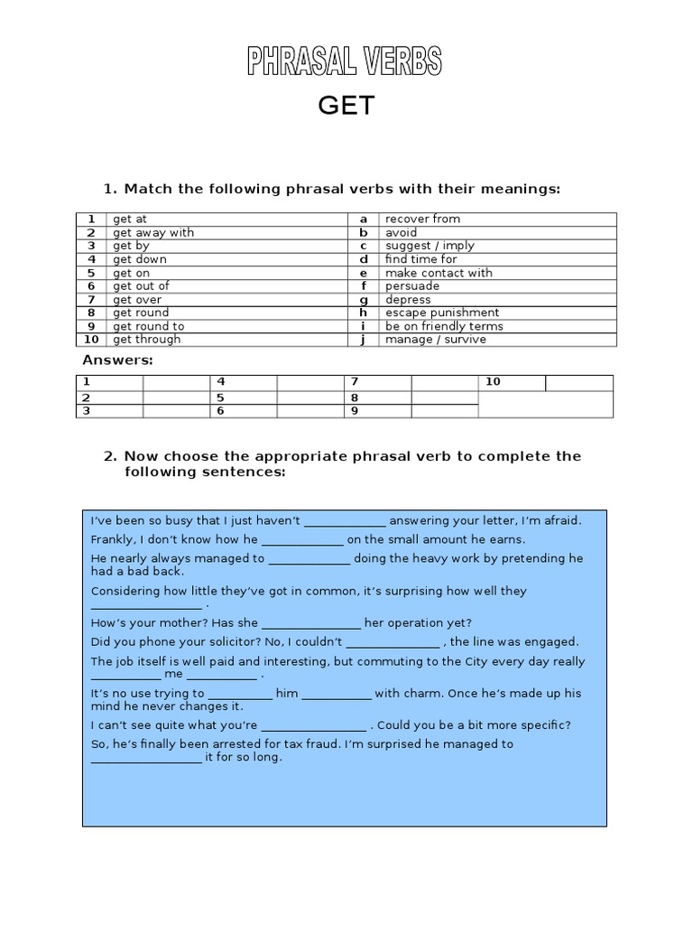 Phrasal Verbs Matching and Usage Guide | PDF | Language Arts & Discipline