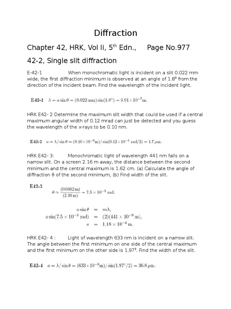 Single Slit Diffraction Problems | PDF | Diffraction | Wavelength