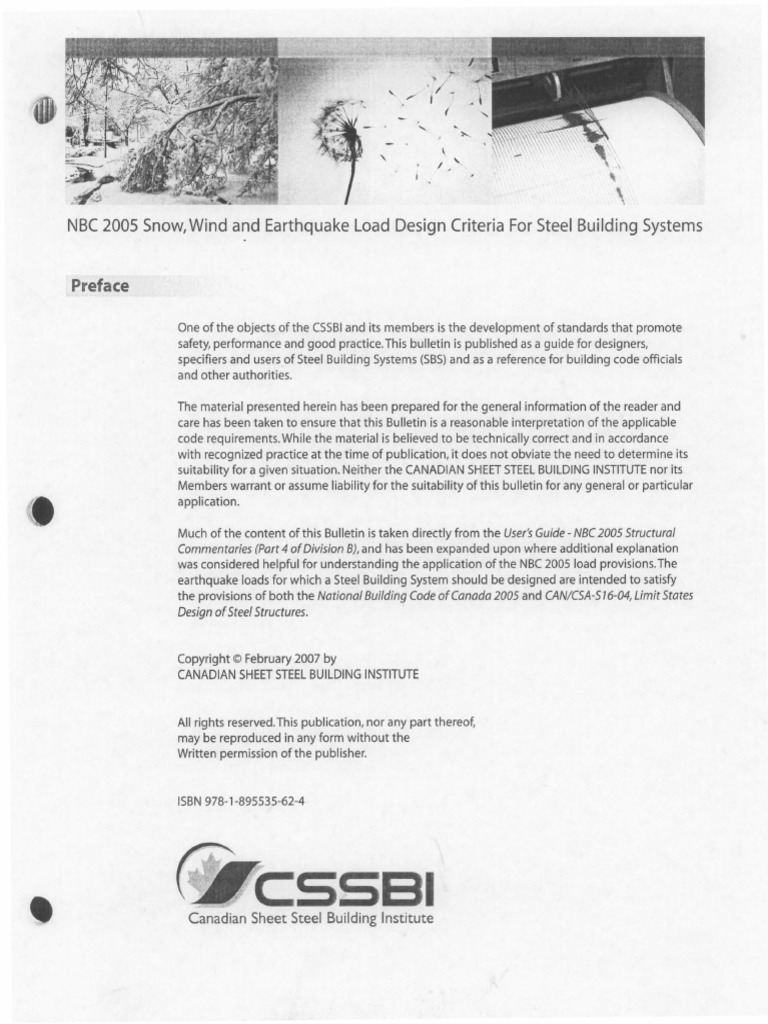 NBC 2005 Snow, Wind and Earthquake Load Design Criteria For Steel ...