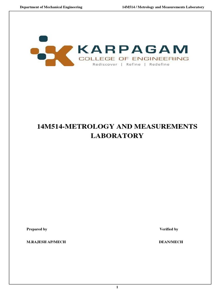 14M514.Metrology and Measurement Laboratory Manual PDF Calibration