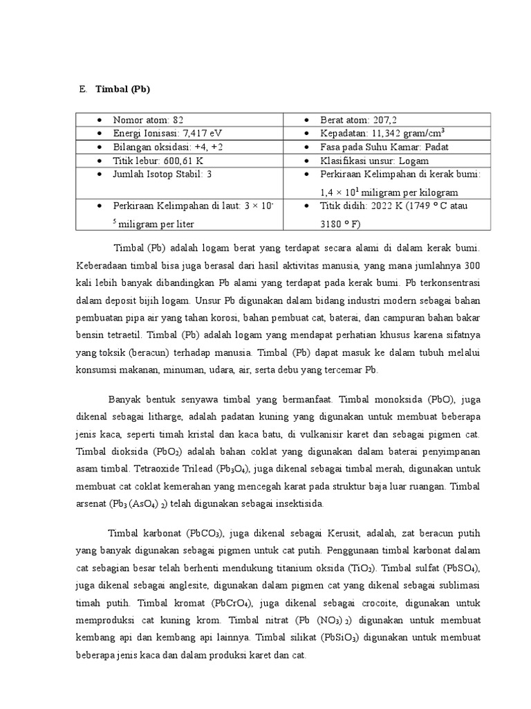 Kimia Unsur Timbal PDF